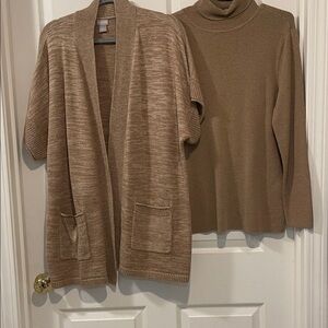 Chico's Cozy Tan Women's Sweater Vest with Pockets & Turtleneck Size 16/18